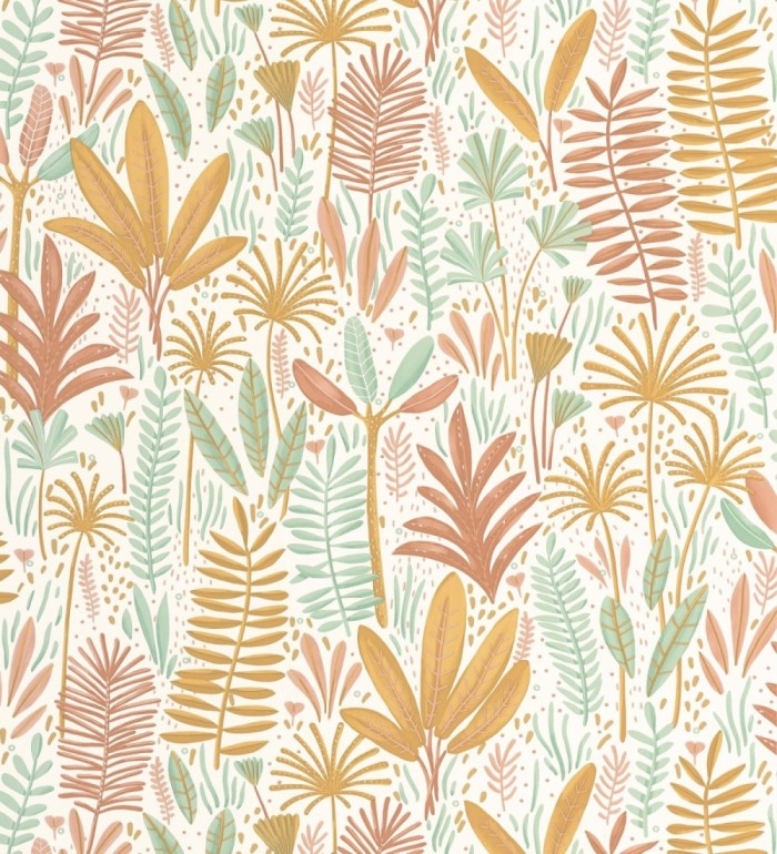 Papel pintado de hojas tropicales en tonos tierra y verde - Arauca Leafy 684560