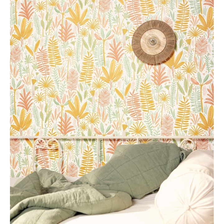 Papel pintado de hojas tropicales en tonos tierra y verde - Arauca Leafy 684560