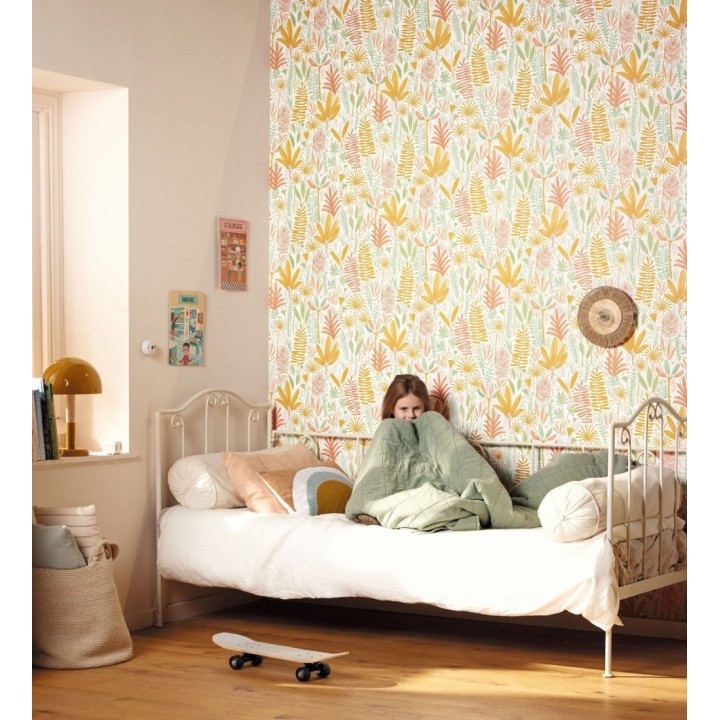 Papel pintado de hojas tropicales en tonos tierra y verde - Arauca Leafy 684560