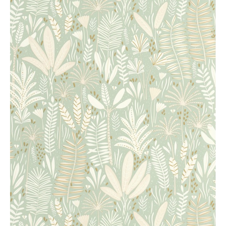 Papel pintado de hojas tropicales en tonos verde y crema - Arauca Leafy 684561