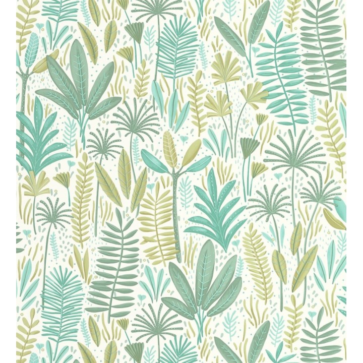 Papel pintado de hojas tropicales en tonos turquesa y verde - Arauca Leafy 684562