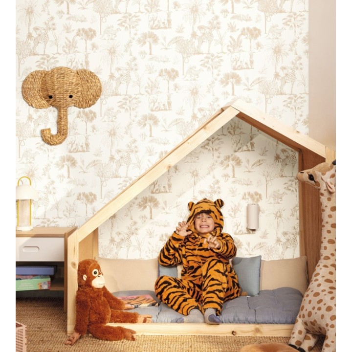 Papel pintado de palmeras con jirafas guepardos elefantes y lémures - Oliver Safari 684563