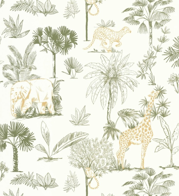 Papel pintado de palmeras con jirafas guepardos elefantes y lémures - Oliver Safari 684564