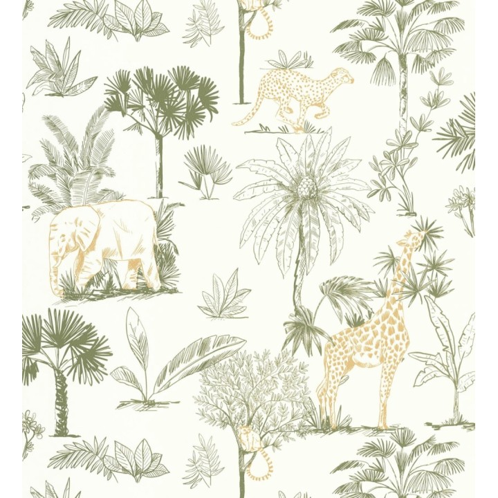 Papel pintado de palmeras con jirafas guepardos elefantes y lémures - Oliver Safari 684564