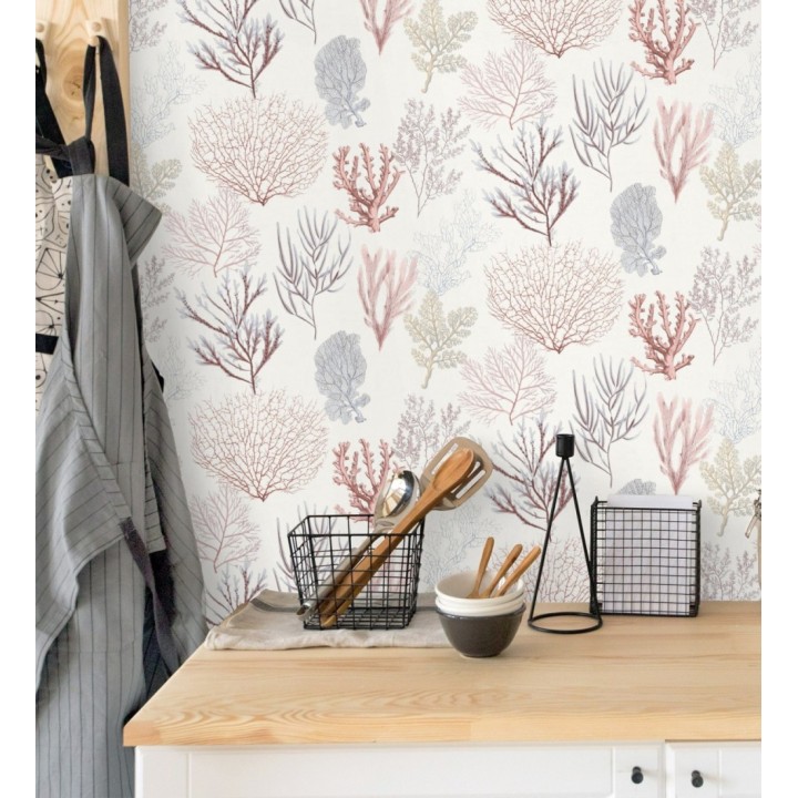 Papel pintado de corales marinos texturizado en tejido de fibras de lienzo - Baltic Forest 126562