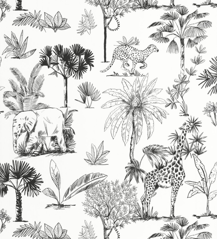 Papel pintado de palmeras con jirafas guepardos elefantes y lémures - Oliver Safari 684565