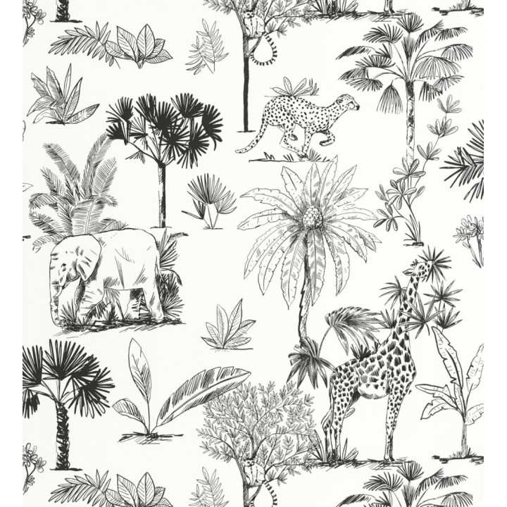 Papel pintado de palmeras con jirafas guepardos elefantes y lémures - Oliver Safari 684565