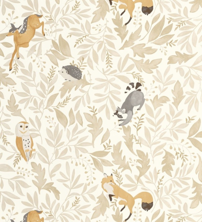 Papel pintado de ciervos erizos mapaches y búhos infantil - Robin Chirpy 684566
