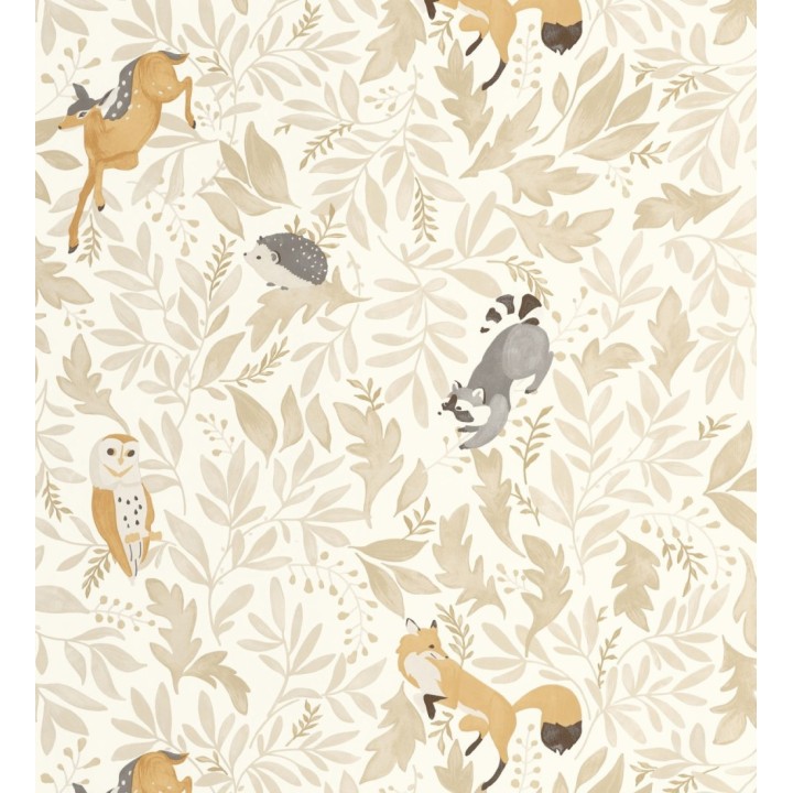 Papel pintado infantil de ciervos erizos mapaches y búhos - Robin Chirpy 684566