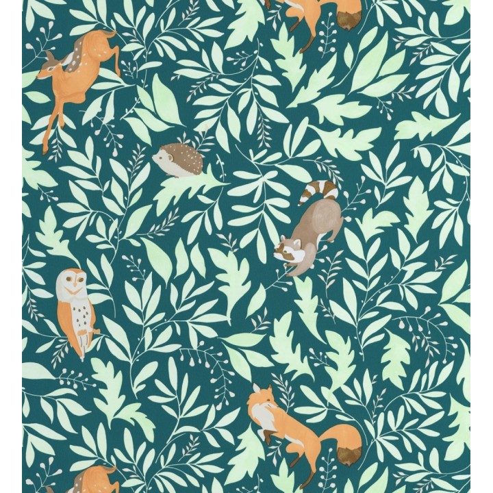 Papel pintado de ciervos erizos mapaches y búhos infantil - Robin Chirpy 684567