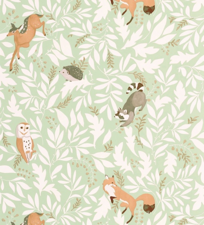 Papel pintado de ciervos erizos mapaches y búhos infantil - Robin Chirpy 684568