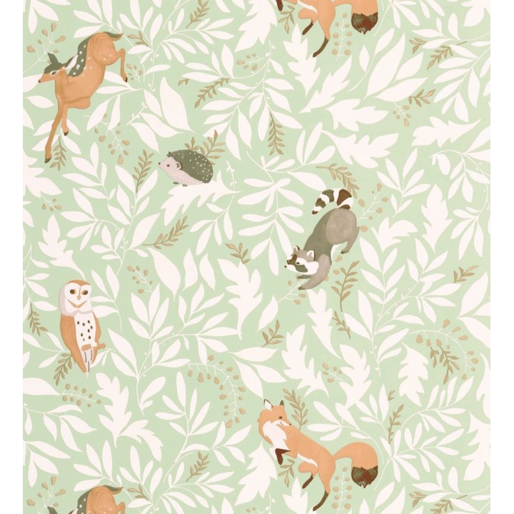 Papel pintado infantil de ciervos erizos mapaches y búhos - Robin Chirpy 684568