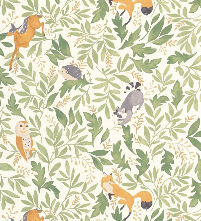 Papel pintado de ciervos erizos mapaches y búhos infantil - Robin Chirpy 684569