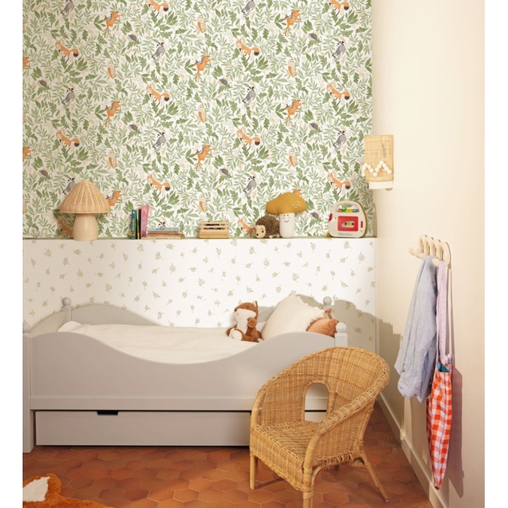 Papel pintado de ciervos erizos mapaches y búhos infantil - Robin Chirpy 684569