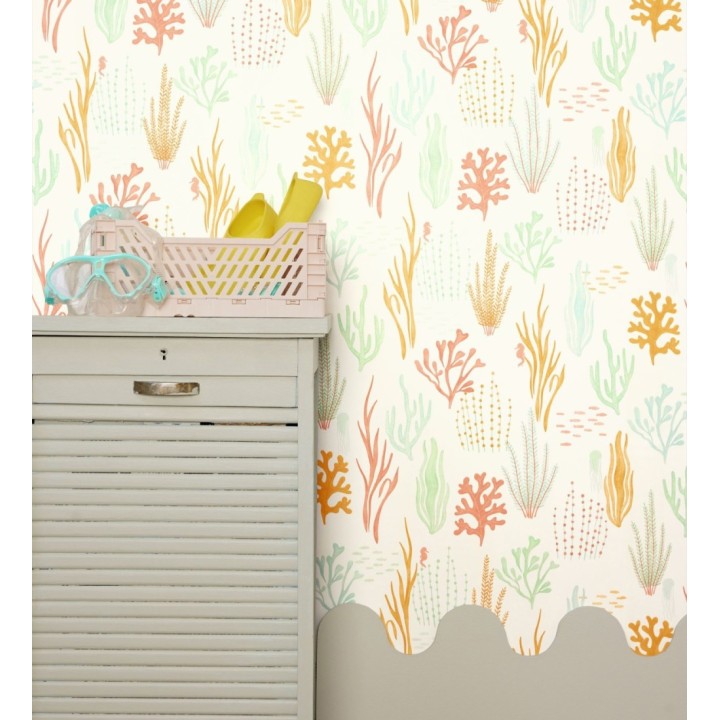 Papel pintado arrecife coralino tonos verdes y azules - Coraline Vivid 684570