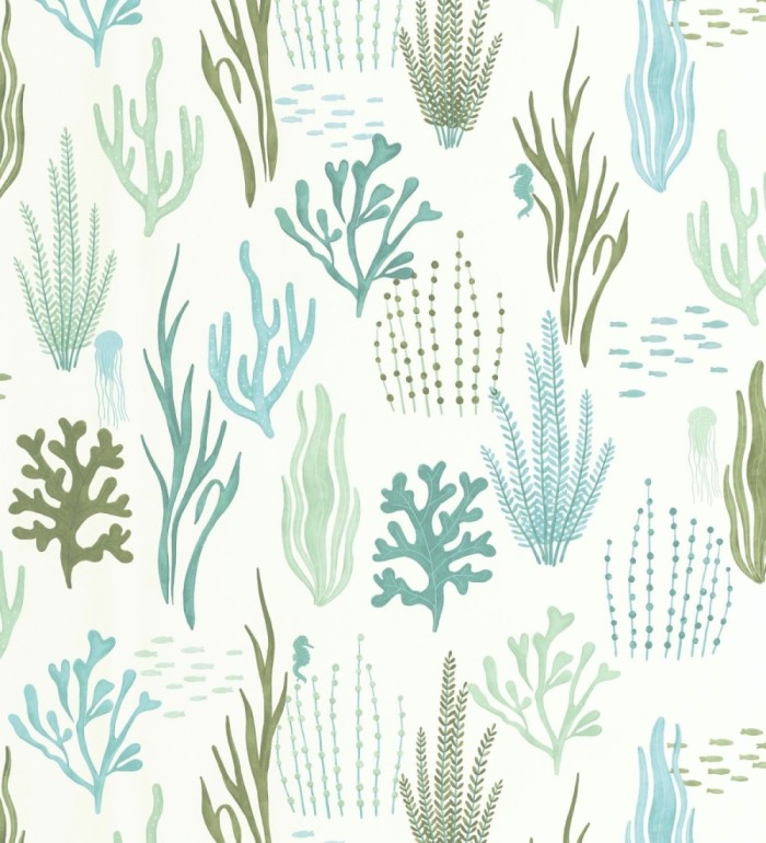 Papel pintado arrecife coralino tonos verdes y azules - Coraline Vivid 684571