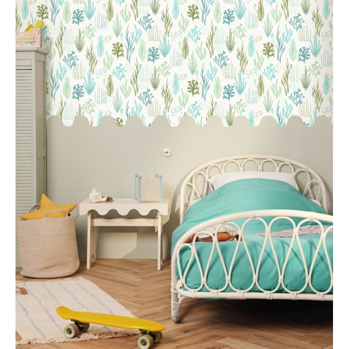 Papel pintado arrecife coralino tonos verdes y azules - Coraline Vivid 684571