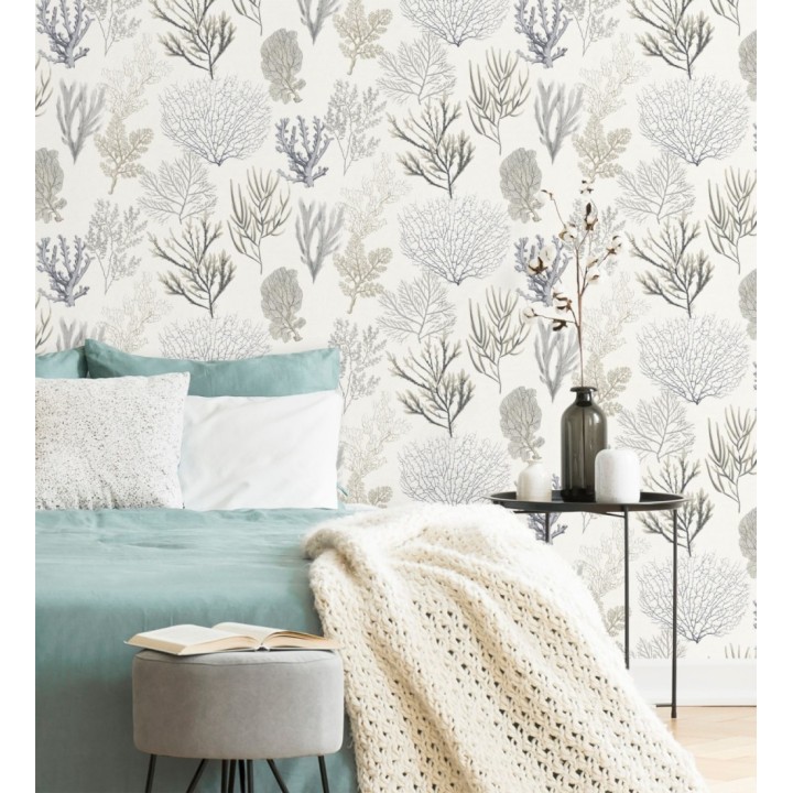 Papel pintado de corales marinos texturizado en tejido de fibras de lienzo - Baltic Forest 126563