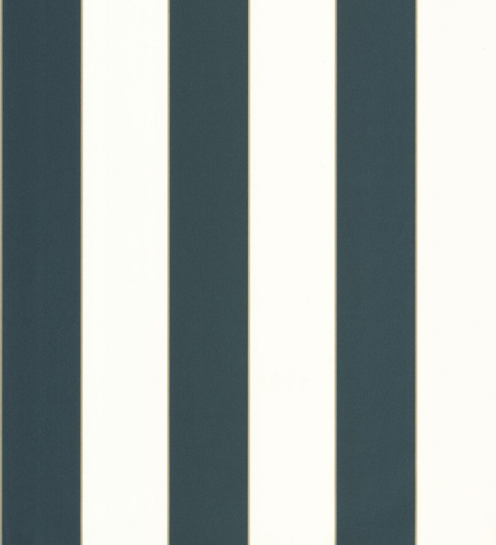 Papel pintado de rayas tonos azul medianoche con líneas finas doradas - Diana Stripes 684575