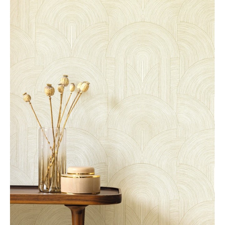 Papel pintado arcos art déco líneas doradas fondo blanco - Bombay Graphic 684577