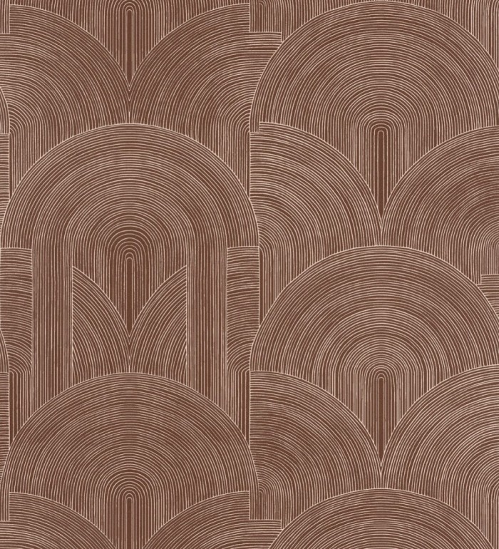 Papel pintado arcos art déco líneas doradas fondo rojo burdeos  - Bombay Graphic 684578