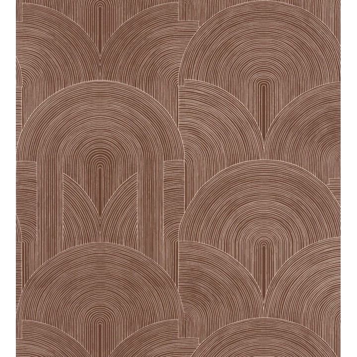 Papel pintado arcos art déco líneas doradas fondo rojo burdeos  - Bombay Graphic 684578