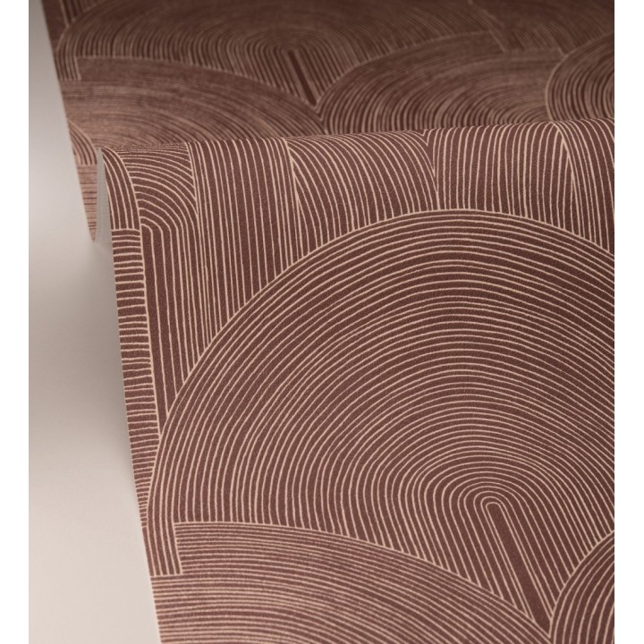 Papel pintado arcos art déco líneas doradas fondo rojo burdeos  - Bombay Graphic 684578