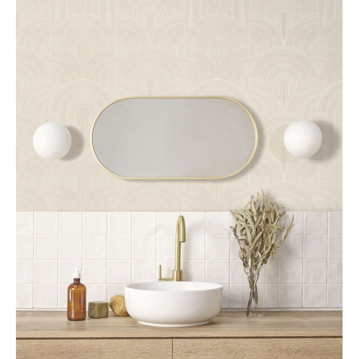 Papel pintado arcos art déco líneas blancas fondo beige neutro  - Bombay Graphic 684579