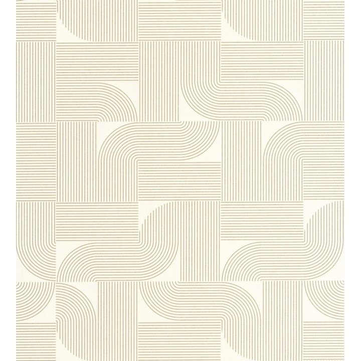 Papel pintado laberinto abstracto de líneas dorada fondo crema - Leipzig Technical 684581