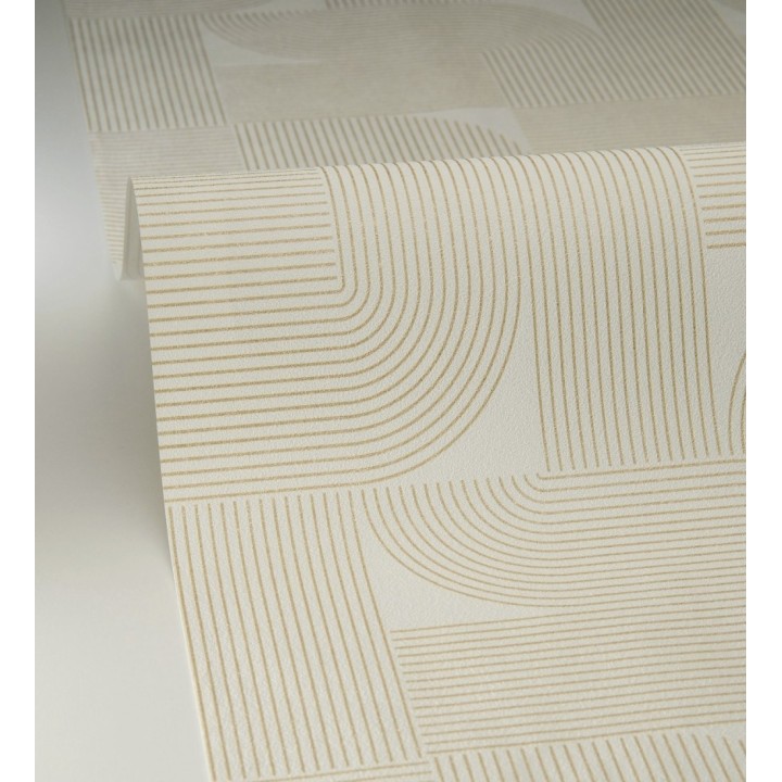 Papel pintado laberinto abstracto de líneas dorada fondo crema - Leipzig Technical 684581