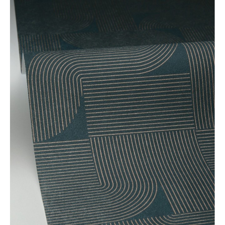 Papel pintado laberinto abstracto de líneas dorada fondo azul - Leipzig Technical 684582