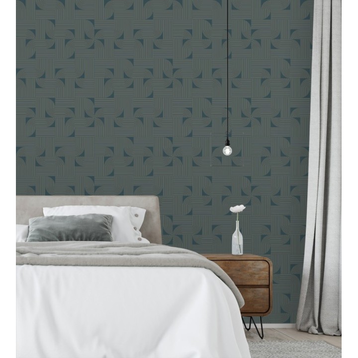 Papel pintado laberinto abstracto de líneas dorada fondo azul - Leipzig Technical 684582