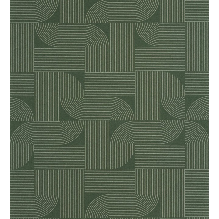 Papel pintado laberinto abstracto de líneas dorada fondo verde - Leipzig Technical 684583