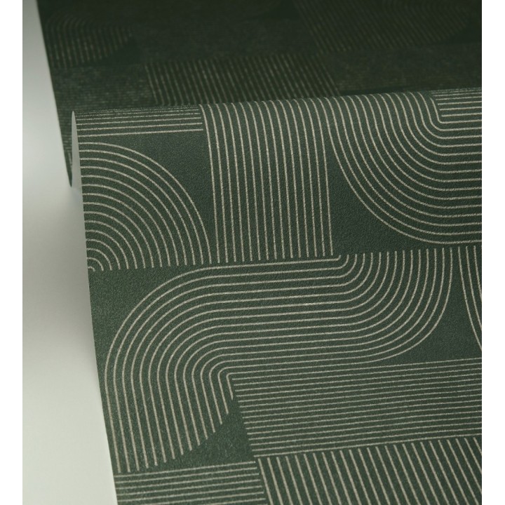 Papel pintado laberinto abstracto de líneas dorada fondo verde - Leipzig Technical 684583