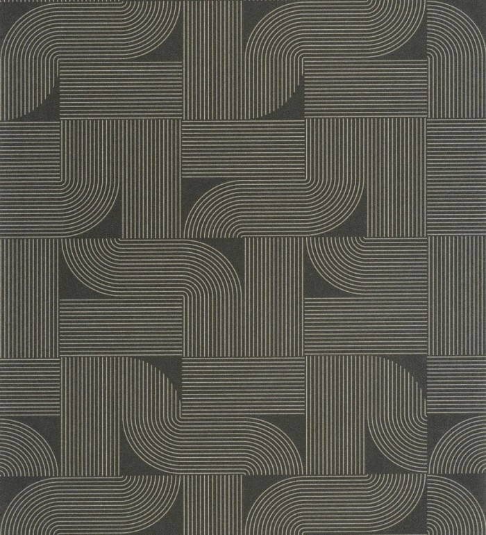 Papel pintado laberinto abstracto de líneas dorada fondo negro - Leipzig Technical 684584