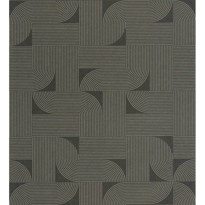 Papel pintado laberinto abstracto de líneas dorada fondo negro - Leipzig Technical 684584