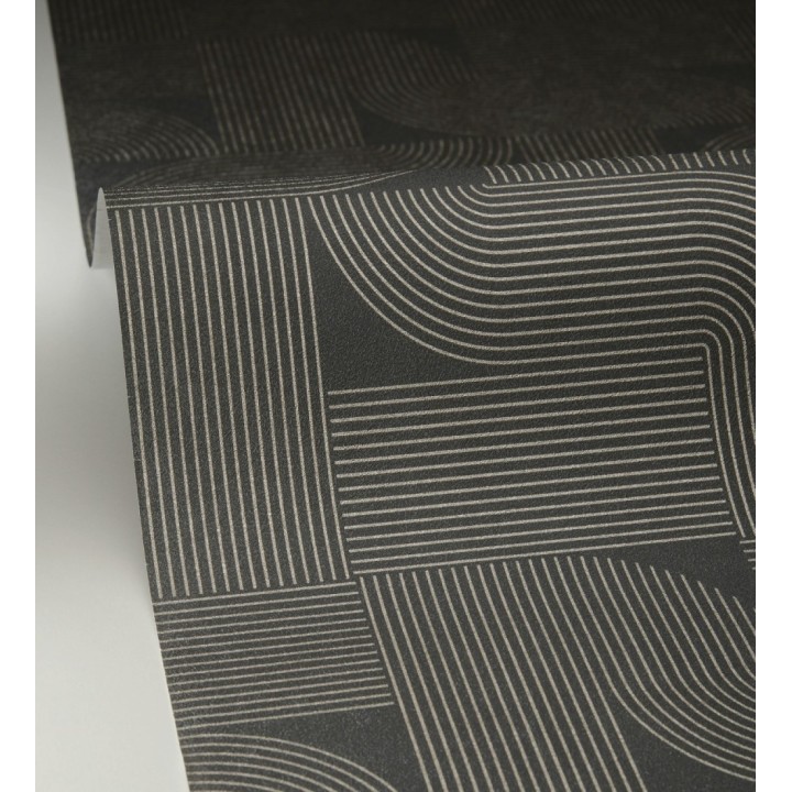 Papel pintado laberinto abstracto de líneas dorada fondo negro - Leipzig Technical 684584