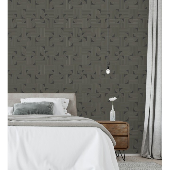 Papel pintado laberinto abstracto de líneas dorada fondo negro - Leipzig Technical 684584