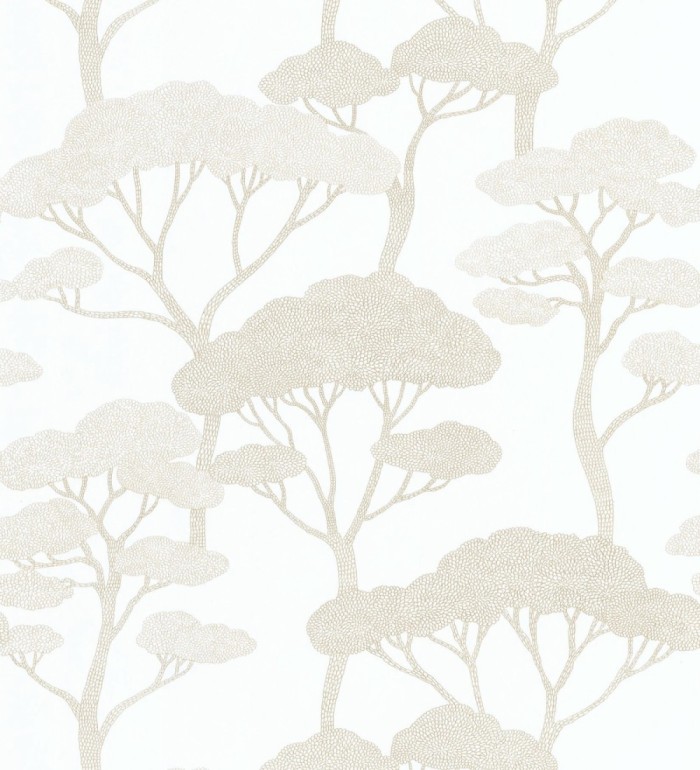 Papel pintado árboles zen dorados minimalista fondo blanco - Shimane Bonsai 684585