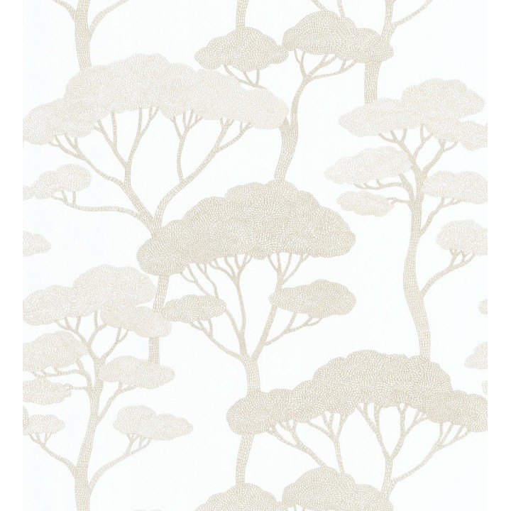 Papel pintado árboles zen dorados minimalista fondo blanco - Shimane Bonsai 684585