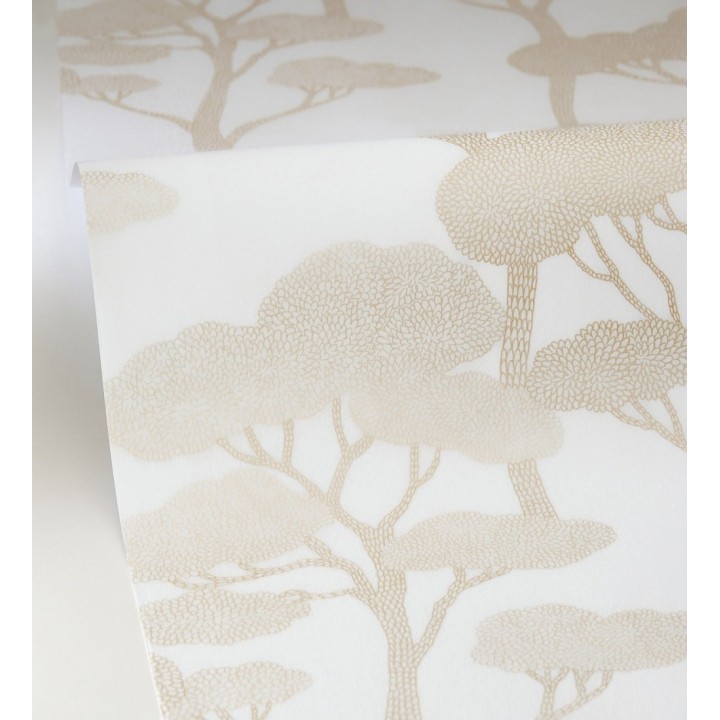 Papel pintado árboles zen dorados minimalista fondo blanco - Shimane Bonsai 684585