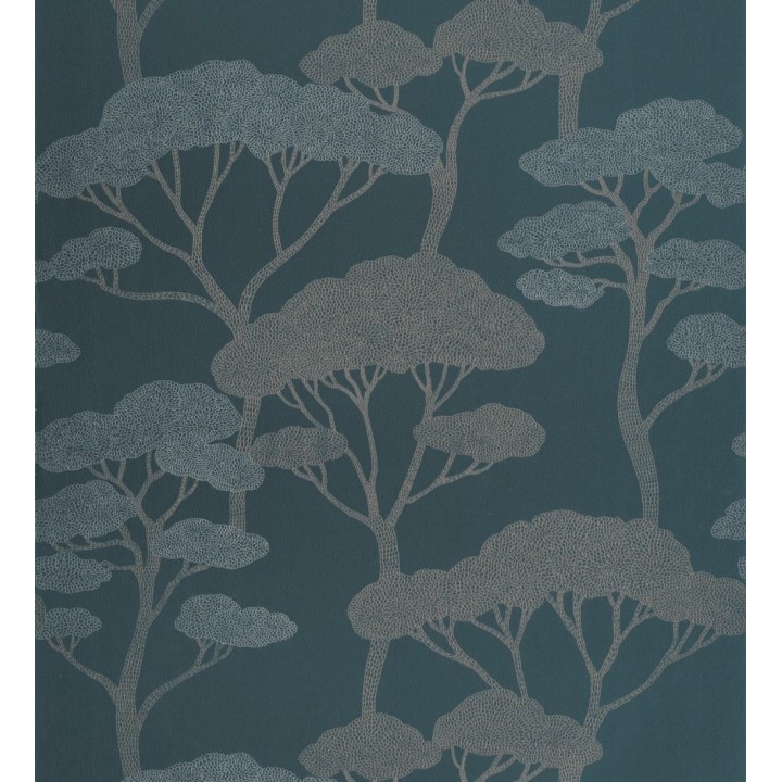 Papel pintado árboles zen dorados minimalista fondo azul noche - Shimane Bonsai 684587
