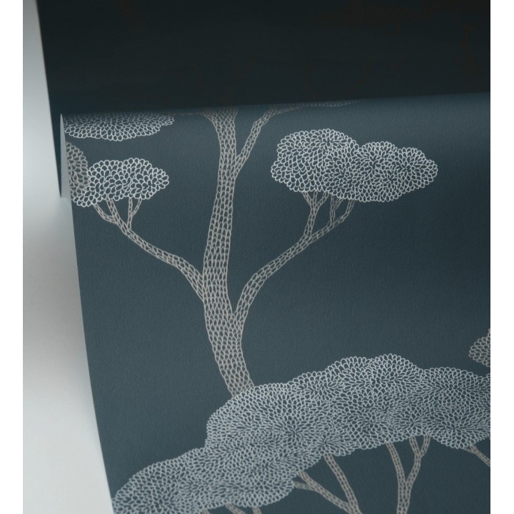 Papel pintado árboles zen dorados minimalista fondo azul noche - Shimane Bonsai 684587