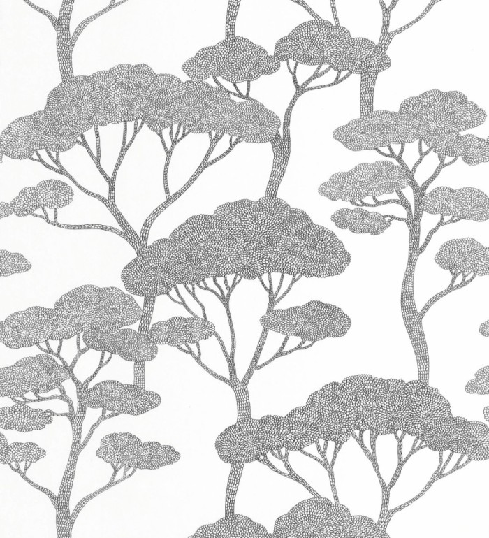 Papel pintado árboles zen negros minimalista fondo blanco - Shimane Bonsai 684588