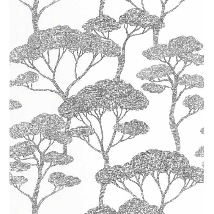 Papel pintado árboles zen negros minimalista fondo blanco - Shimane Bonsai 684588