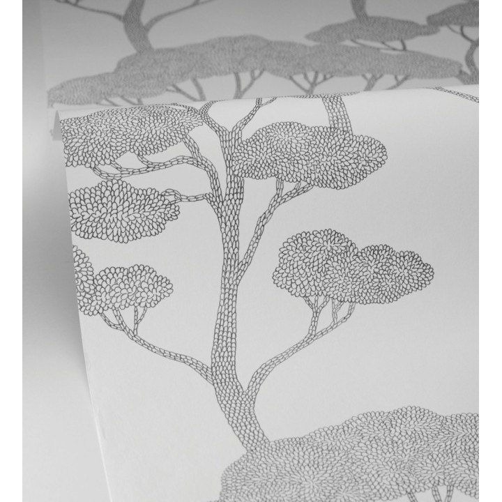 Papel pintado árboles zen negros minimalista fondo blanco - Shimane Bonsai 684588