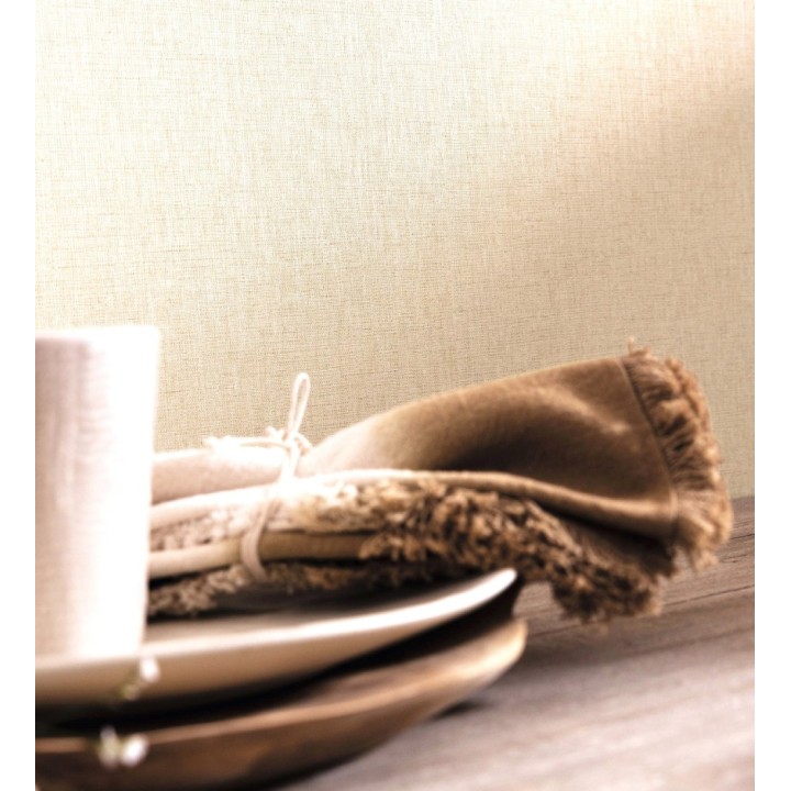 Papel pintado liso tejido de lino trama fina color crema - Batty Plain 684589