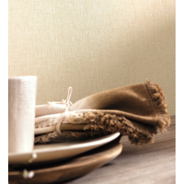 Papel pintado liso tejido de lino trama fina color beige - Batty Plain 684590