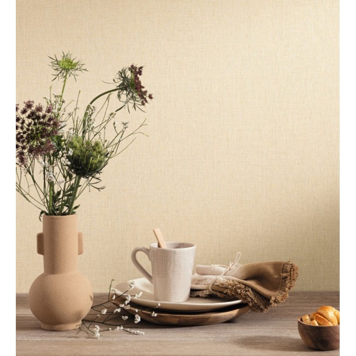 Papel pintado liso tejido de lino trama fina color beige - Batty Plain 684590