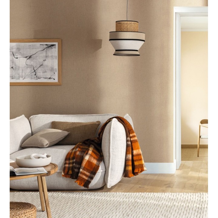 Papel pintado liso tejido de lino trama fina color taupe - Batty Plain 684591